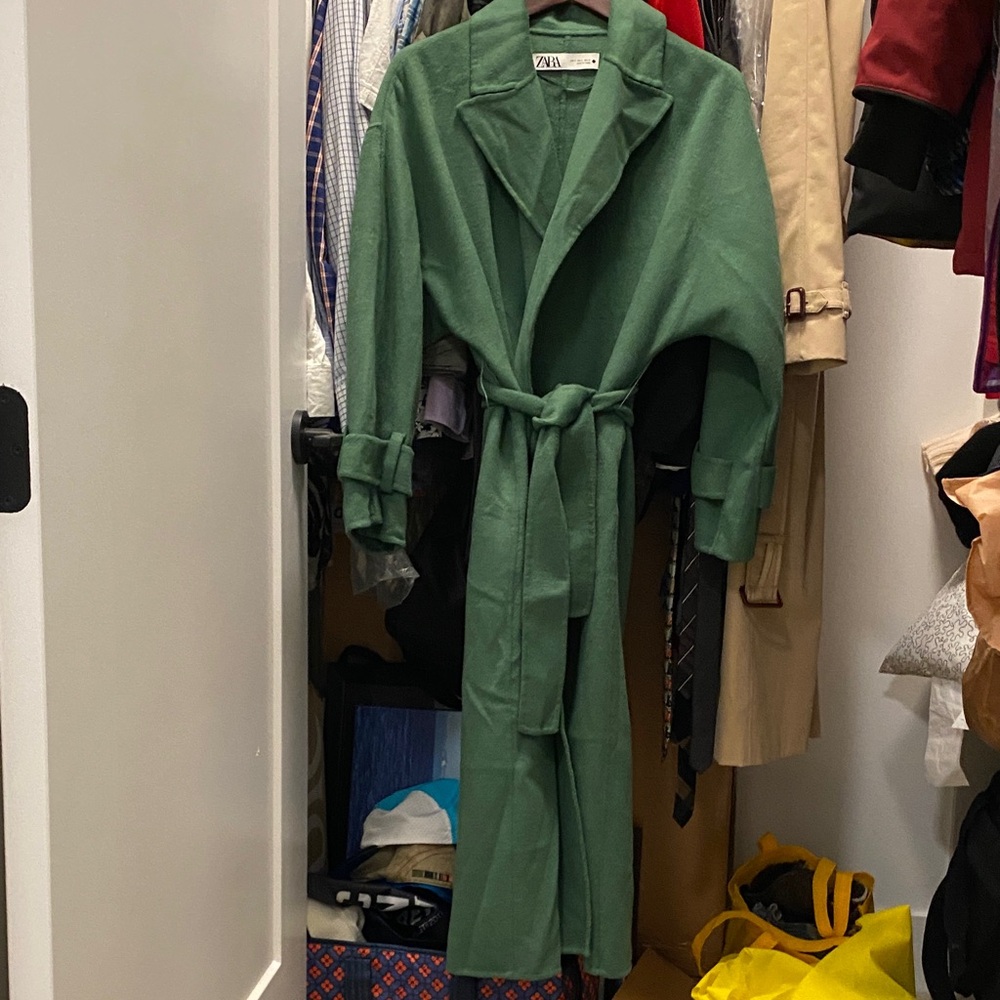 Green Zara Belted Wool Trench - Picture 6 of 7